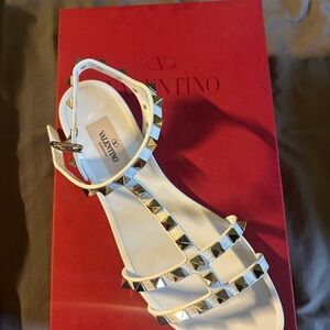 Valentino White and Gold Studded Sandals